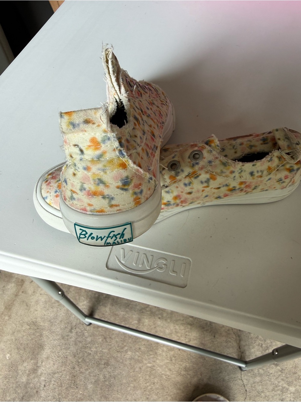 Blowfish Cream Canvas Slip-On Sneakers with Multicolor Floral Speckle